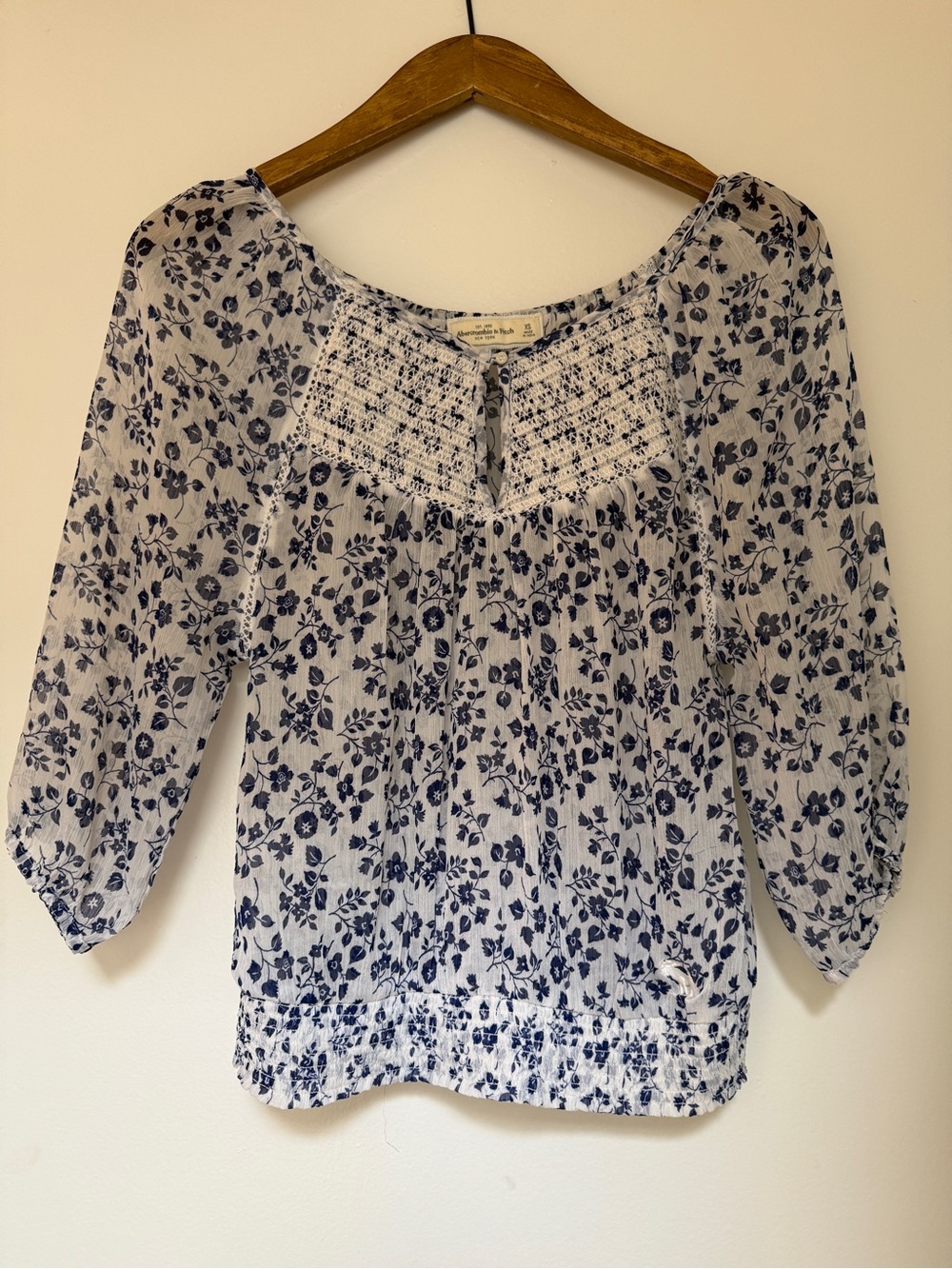 Abercrombie & Fitch White Blouse with Navy Floral Print